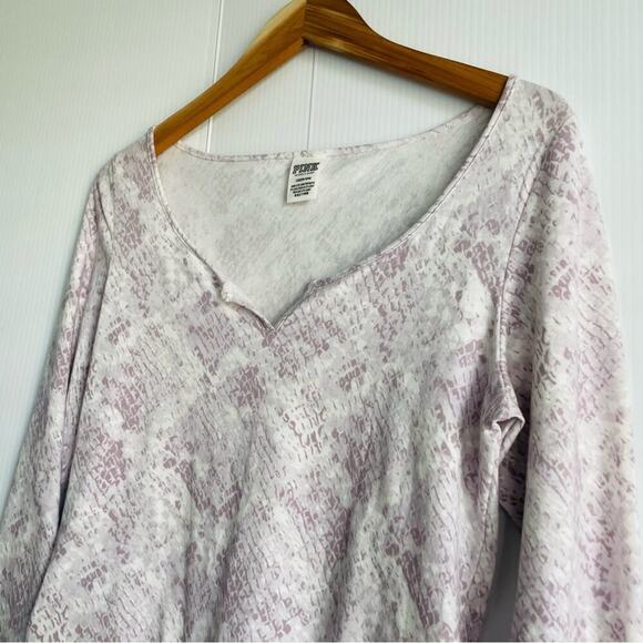 Pink by Victorias Secret long sleeve python print bodysuit size large - Picture 2 of 8